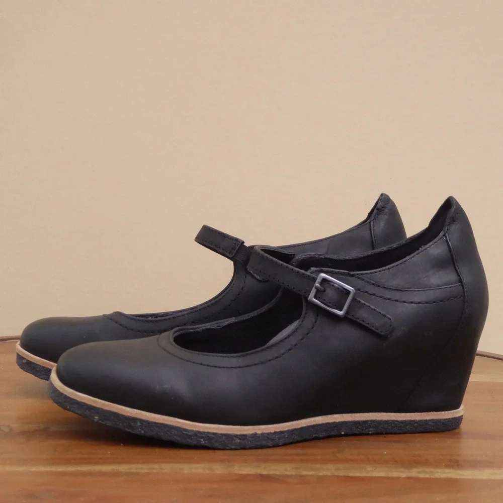 Earth Women Boden Wedge Mary Jane Shoes Black Leather Comfort 8B